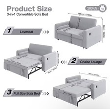 2 Seater Sofa Bed, 3 in 1